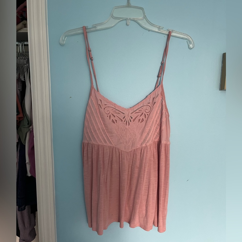 American Eagle Outfitters Women's Pink Embroidered Camisole Shirt Top